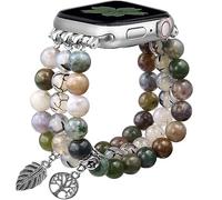 Newlibery Natural Stone Bracelet Beaded-Bands Compatibe with Apple Watch Series 9 8 7 6 5 4 3 2 1, Feminine Cute Handmade Elastic Stretch Beaded Strap For iWatch Bands 38mm 40mm 41mm 42mm 44mm 45mm