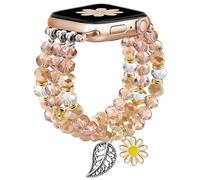 Newlibery Pearl Bracelet for Women, Compatible with Apple Watch 1.496/1.575/1.614/1.654/1.732/1.772/1.811/49mm, Handmade Elastic Strap for iWatch Series 11/10/9/8/7/6/5/4/3/2/1/SE/Ultra, A4 rose gold