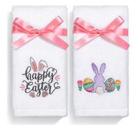NEWLIGHTURE Easter Hand Towels 100% Cotton Embroidered Happy Easter Bunny Decorative Bathroom Kitchen Dish Towels Set Gift Set of 2 14x29 inch