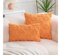 Newliky 2 Pack Decorative Pillow Covers 45x45cm Plush Throw Pillow Covers with Leaf Design Soft Textured Cushion Cases for Sofa, Bed, Couch Burnt Orange