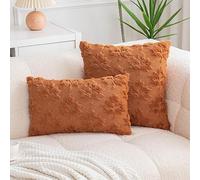 Newliky 2 Pack Decorative Pillow Covers 45x45cm Plush Throw Pillow Covers with Leaf Design Soft Textured Cushion Cases for Sofa, Bed, Couch Rusty Orange
