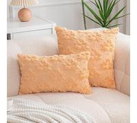 Newliky 2 Pack Decorative Pillow Covers 45x45cm Plush Throw Pillow Covers with Leaf Design Soft Textured Cushion Cases for Sofa, Bed, Couch Light Apricot