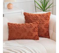 Newliky 2 Pack Decorative Pillow Covers 45x45cm Plush Throw Pillow Covers with Leaf Design Soft Textured Cushion Cases for Sofa, Bed, Couch Terracotta