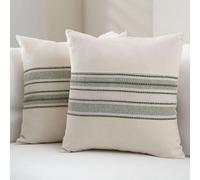 Newliky Boho Cushion Covers 30x50 cm Set of 2 Striped Yarn Dyed Decorative Throw Pillow Covers Jacquard Woven Textured Geometric Neutral Farmhouse Pillowcase for Sofa Couch Bed Home Decor Green