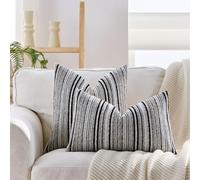 Newliky Boho Striped Chenille Cushion Covers 50x50 cm Set of 2 Black Farmhouse Decorative Throw Pillow Cover Modern Rustic Pillowcases for Sofa Bed Chair Living Room Patio
