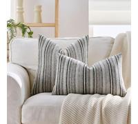 Newliky Boho Striped Chenille Cushion Covers 50x50 cm Set of 2 Dark Grey Farmhouse Decorative Throw Pillow Cover Modern Rustic Pillowcases for Sofa Bed Chair Living Room Patio