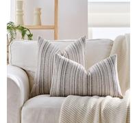 Newliky Boho Striped Chenille Cushion Covers 50x50 cm Set of 2 Light Grey Farmhouse Decorative Throw Pillow Cover Modern Rustic Pillowcases for Sofa Bed Chair Living Room Patio