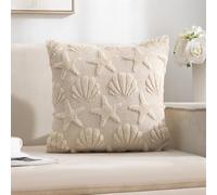 Newliky Cushion Covers 45x45 cm Set of 2 Velvet Beige Starfish Quilting Decorative Throw Pillow Cases Soft Plush Fluffy Jacquard Square Pillowcases for Sofa Bed Couch Living Room Home Decor