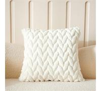 Newliky Cushion Covers 45x45 cm Set of 2 Velvet Cream Leaves Quilting Decorative Throw Pillow Cases Soft Plush Fluffy Jacquard Square Pillowcases for Sofa Bed Couch Living Room Home Decor