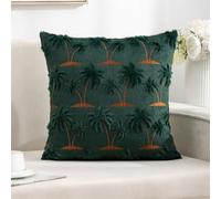 Newliky Cushion Covers 45x45 cm Set of 2 Velvet Green Coconut Tree Quilting Decorative Throw Pillow Cases Soft Plush Fluffy Jacquard Square Pillowcases for Sofa Bed Couch Living Room Home Decor