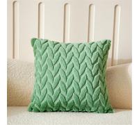 Newliky Cushion Covers 45x45 cm Set of 2 Velvet Green Leaves Quilting Decorative Throw Pillow Cases Soft Plush Fluffy Jacquard Square Pillowcases for Sofa Bed Couch Living Room Home Decor