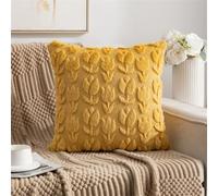 Newliky Cushion Covers 45x45 cm Set of 2 Velvet Tulip Flowers Quilting Decorative Throw Pillow Cases Soft Plush Jacquard Floral Square Pillowcases for Sofa Bed Couch Living Room Home Decor Yellow