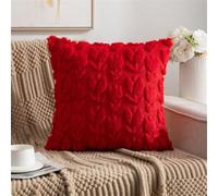 Newliky Cushion Covers 45x45 cm Set of 2 Velvet Tulip Flowers Quilting Decorative Throw Pillow Cases Soft Plush Jacquard Floral Square Pillowcases for Sofa Bed Couch Living Room Home Decor Red
