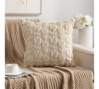 Newliky Cushion Covers 45x45 cm Set of 2 Velvet Tulip Flowers Quilting Decorative Throw Pillow Cases Soft Plush Jacquard Floral Square Pillowcases for Sofa Bed Couch Living Room Home Decor Beige