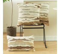 Newliky Fluffy Cushion Covers 30x50 cm Set of 2 Luxury Soft Faux Fur Throw Pillow Covers Boho Abstract Art Gradient Striped Marble Quicksand Textured for Sofa Couch Bed Decoration Brown