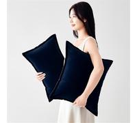Newliky Navy Blue Velvet Cushion Covers 45x45 cm Set of 2 with Black Trim Luxury Elegant Sofa Decorative Throw Pillow Cases Soft Cozy Pillowcases for Living Room Bedroom Couch Home Decor