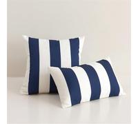 Newliky Outdoor Waterproof Cushion Covers 45x45 cm White Navy Blue Striped Throw Pillow Case Summer Garden Square Pillowcases for Sofa Chair Bedroom Decorative Balcony Pack of 2