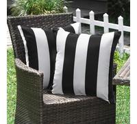 Newliky Pack of 2 Outdoor Waterproof Cushion Covers 45x45 cm Striped Throw Pillow Cases Decorative Water Resistant Pillowcases for Outdoor Patio Porch Farmhouse Garden Balcony Tent Park Black