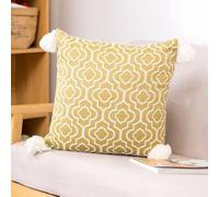 Newliky Set of 2 Cushion Covers 45x45 cm Boho Decoration Throw Pillow Cases Geometric Moroccan Lantern Jacquard Polyester Cotton Modern Farmhouse Square Pillowcases for Sofa Bed Yellow with Tassels