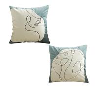 Newliky Set of 2 Light Green Velvet Cushion Covers 45x45 cm Abstract Line Art Women Faces Printed Decorative Throw Pillow Case Modern Love Theme Accent Square Pillowcases for Sofa Bedroom Living Room