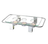NewlineNY Chrome Plated Glass Dish Warmer, Rectangular Glass Top 3 Holes Tea Coffee Light Votive Candle Gourmet Desktop Food Warmer