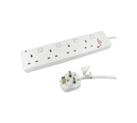 2m 4 Gang Surge Protected LED Indicator Individually Switched UK Mains Extension - White