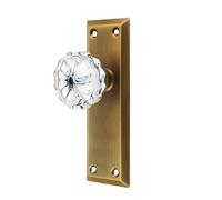 newliplace 2 Pack Antique Brass Single Sided Crystal Dummy Door Knobs Interior, Vintage Glass Dummy Door Knobs with Long Plate