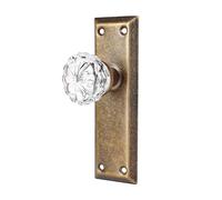 newliplace 2 Pack Vintage Antique Brass Single Sided Crystal Dummy Door Knobs Interior, Old Style Glass Dummy Door Knobs with Long Plate