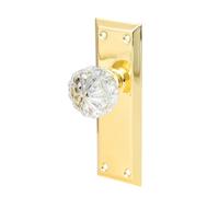 newliplace 2 Pack Vintage Single Sided Crystal Dummy Door Knobs Interior, Long Plate Antique Glass Dummy Door Knobs in Polished Gold/Brass Finish