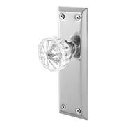 newliplace 2 Pack Vintage Single Sided Crystal Dummy Door Knobs Interior, Long Plate Antique Glass Dummy Door Knobs in Brushed Nickel Finish