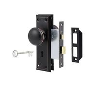 Newliplace 3 Pack Mortise Lock Set for Interior Door, Vintage Door Knob with Lock and Skeleton Key, Antique Door Knobs Oil Rubbed Bronze Finish