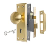 newliplace Brushed Gold Mortise Lock Set for Interior Door, Antique Door Knobs with Lock and Skeleton Key, Satin Brass Door Knobs for Old Style Doors