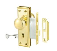 newliplace Mortise Lock Set for Interior Door, Antique Door Knobs Gold Door Knob with Lock and Key, Vintage Mortise Keyed Lock Set