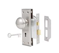 newliplace Mortise Lock Set for Interior Door, Vintage Door Knob with Lock and Skeleton Key, Antique Door Knobs Brushed Nickel Finish