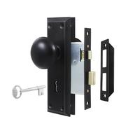 Newliplace Mortise Lock Set for Interior Door, Vintage Old Door Knobs with Lock and Skeleton Key, Antique Door Knobs Matte Black Finish