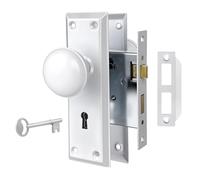 newliplace Mortise Lock Set for Interior Door, White Door Knobs with Lock and Skeleton Key, Vintage Door Knobs for Old Style Doors