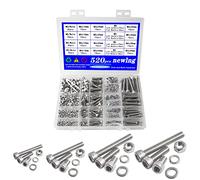 newlng 520pcs Bolt Set Stainless Steel M3 M4 M5 M6 Cylinder Screws with Hexagon Socket 304 Stainless Steel Screws with Nuts Washers Set A2-70 Hexagon Bolt for DIY Fixing Accessories