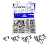 newlng 520pcs Hexagonal Screws M3 M4 M5 M6 Stainless Steel 304 with DIN 933 Bolt Nuts Washers Sealing Ring Washers Hexagonal Machine Screws Set