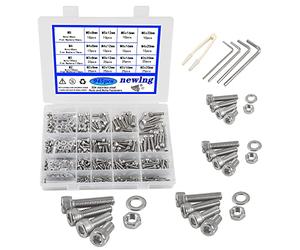newlng 945pcs Screws Set M2 M3 M4 M5 Screws With Nuts and Washers Set Stainless Steel 304 Hexagon Cylinder for DIY Fixing With Storage Box
