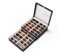NEWLOOP Sunglasses Case Storage Organizer - Sunglass Organizer See-through Display Case Multiple Pairs Glasses Holder Stand 2-layer Eyeglass Jewelry Watch Collection Box for Men with 20 Slot Black