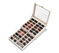 NEWLOOP Sunglasses Case Storage Organizer - Sunglass Organizer See-through Display Case Multiple Pairs Glasses Holder Stand 2-layer Eyeglass Jewelry Watch Collection Box for Women with 20 Slot White