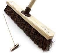 Newman and Cole 18'' Garden Broom Outdoor with Durable Support Bracket Yard Brush Heavy Duty 120 cm Wooden Handle Natural Stiff Bassine Hard Bristle Broom Sweeping Brush