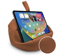 NEWMANS Tan Faux Leather Beanbag for Tablet/iPad/Laptops - Holds securely at any angle on any surface - Handy side pockets