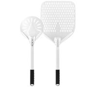 Newmeto 12 Inch + 7 Inch Perforated Pizza Peel Set, Pizza Turning Peel with Metal Handle, Pizza Spatula Paddle for Homemade Pizza Oven Accessories