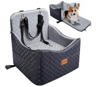 Newmkr 2 in 1 Dog Car Seat Bed for Small/Medium Dogs Up to 35 lbs, Travel Dog Booster Seat with Memory Foam Thick Cushion, Safety Belts&Storage Pockets, Removable Washable Bed Fits Front or Back Seat