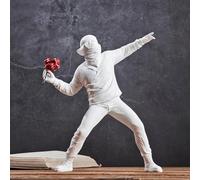 Newmyth Flower Throwing Statue Flower Thrower Sculpture, Man Figurines Home Decor for Shelves, Resin Art Craft Desk Decoration for Living Room Bookshelf Collection Ornament Gift (White)