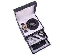 NEWNAN Business Watch Gift Set Men's Gift Father Plot Three-Layer Box Belt Wallet Keychain Signature Pen (Color : D)