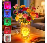 NEWNEN Mosaic Glass Vase Lamp Rechargeable: 5 Coloured LED Table Lamp Dimmable Rechargeable Vintage Vase Light for Children Bedroom Christmas Decoration Dining Table Outdoor - Orange Mosaic