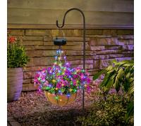 NEWNEN Solar Hanging Flower Basket Artificial: Solar RGB String Lights 10 Inch Coconut Lining Hanging Baskets with Artificial Flowers for Patio Lawn Garden Decor- Violet