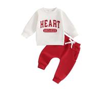 NewNewCome Baby Boy Valentine's Day Clothes Set Long Sleeve Letter Print Sweatshirt + Heart Trousers Long Pants Baby My First Valentines Day Spring Toddler Outfit (M White, 12-18 Months)